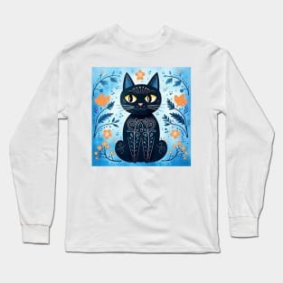 Modern Art Cute Black Cat in a Fall Theme Long Sleeve T-Shirt